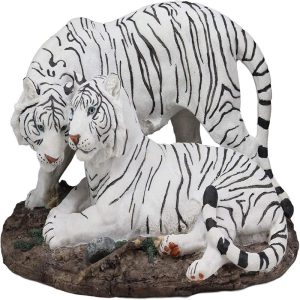 Embracing Siberian Bengal White Tiger Couple Family Statue Forest Tigers Decor