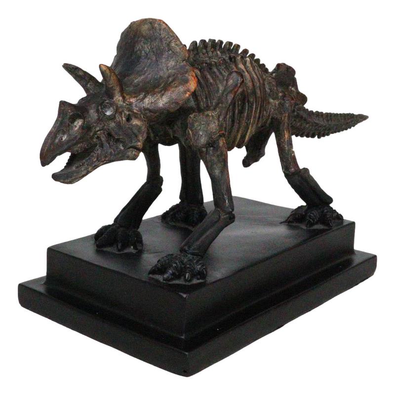 Faux Taxidermy Triceratops Dinosaur Fossil Figurine On Museum Display Base Stand