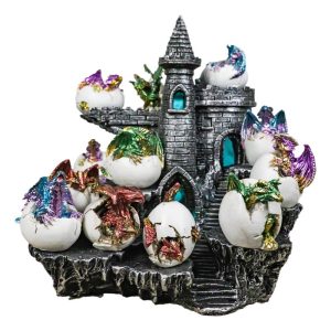 Medieval 12 Mini Dragons In Eggs On Mountain Stonewall Castle Display Stand Set