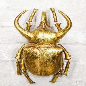 Medium Gold Resin 3 Horned Rhinoceros Beetle Wall Decor Or Tabletop Figurine