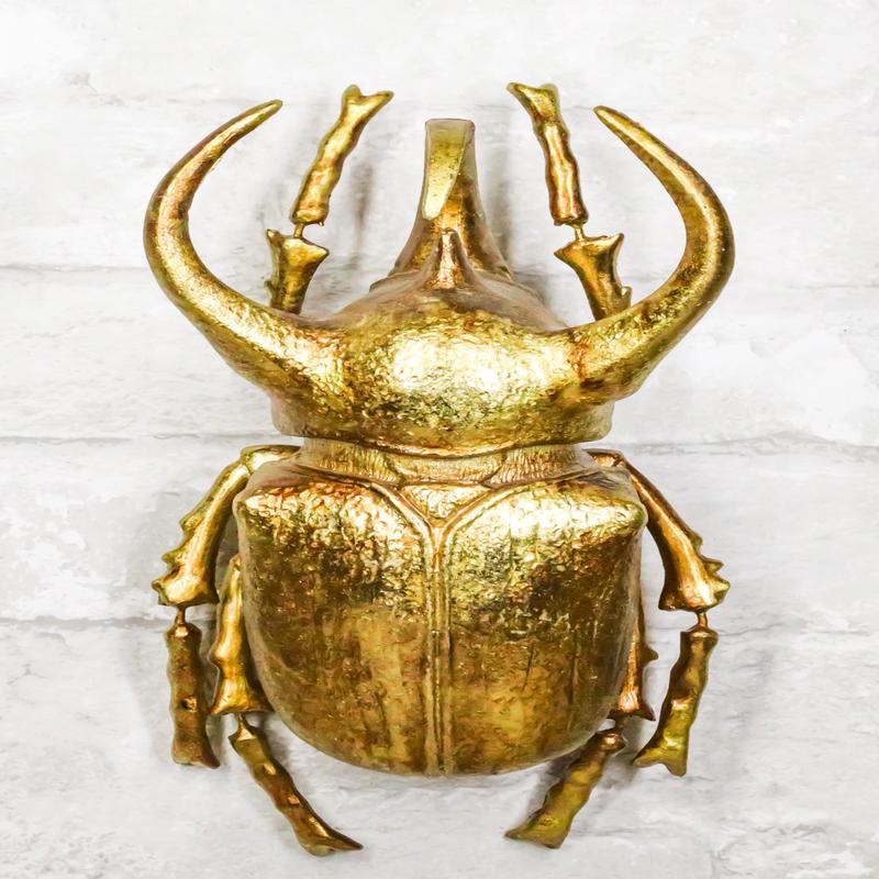 Medium Gold Resin 3 Horned Rhinoceros Beetle Wall Decor Or Tabletop Figurine
