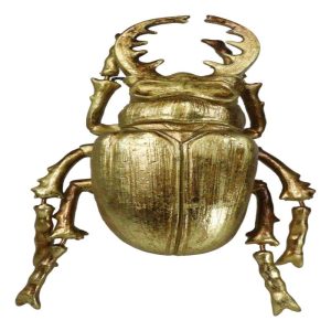 Medium Gold Resin Great Stag Horned Beetle Wall Decor Or Tabletop Figurine