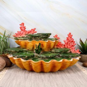 Ocean 2 Tier Golden Giant Clam Shells LED Light Display Stand For Mini Mermaids