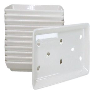 Pack Of 12 White Neta Zara Sushi Case Sashimi Plates With Drip Holes 8.5" By 5"