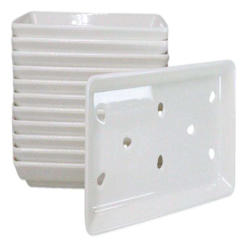 Pack Of 12 White Neta Zara Sushi Case Sashimi Plates With Drip Holes 8.5" By 5"