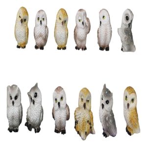 Set Of 12 Colorful Ancient Wisdom Of The Forest Woodlands Owls Mini Figurines