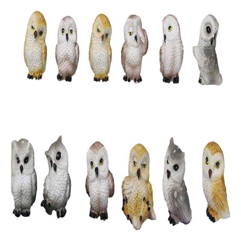 Set Of 12 Colorful Ancient Wisdom Of The Forest Woodlands Owls Mini Figurines