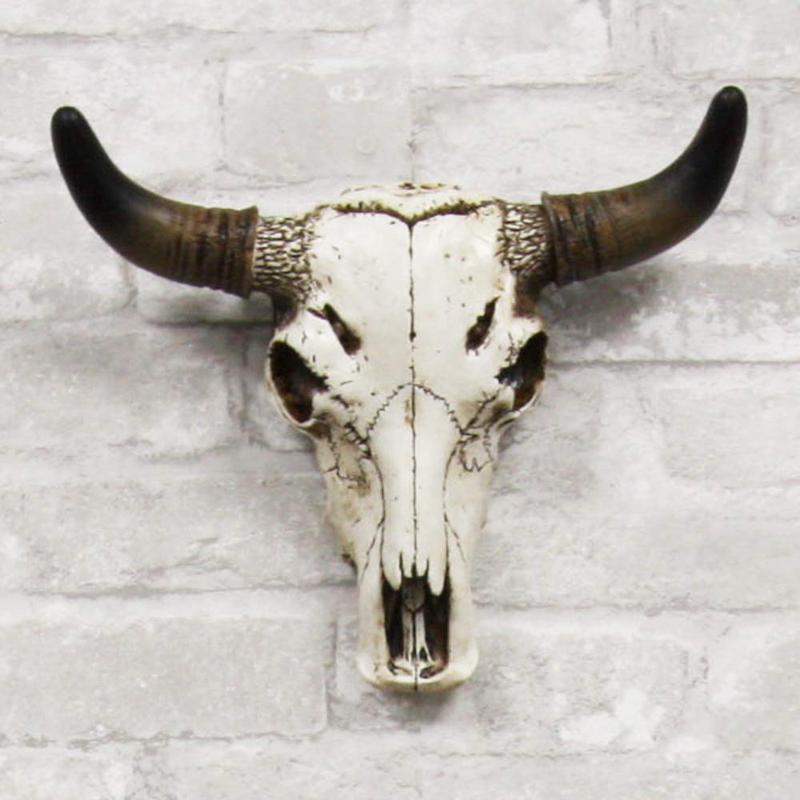 Western Aged White Steer Bison Buffalo Bull Cow Horned Skull Head Wall Decor