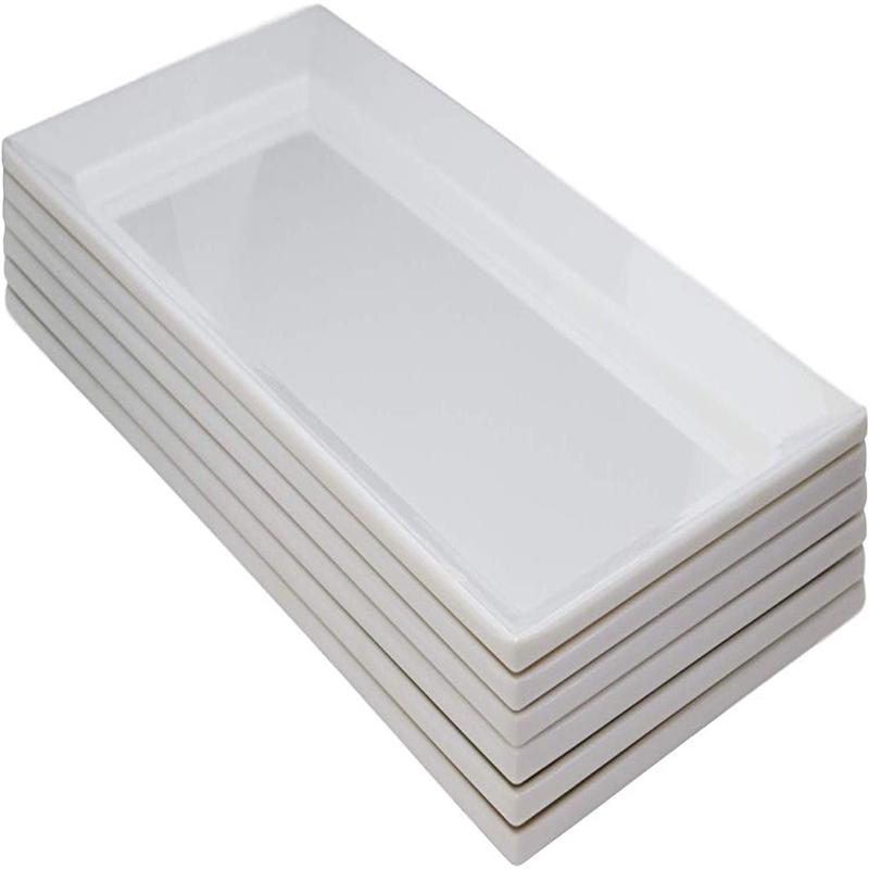 14"L White Melamine Modern Rectangular Serving Plates or Dish Platters Set of 6