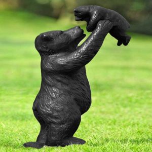 16"H Aluminum Whimsical Rustic Forest Black Momma Bear Lifting Her Cub Statue