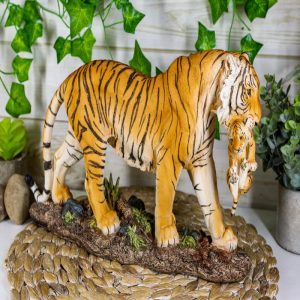 Ebros 14.25"L Large Wildlife Bengal Orange Tiger Mother Carrying Cub Figurine