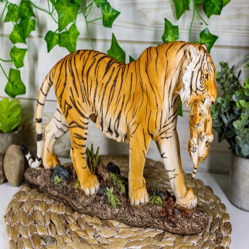 Ebros 14.25"L Large Wildlife Bengal Orange Tiger Mother Carrying Cub Figurine