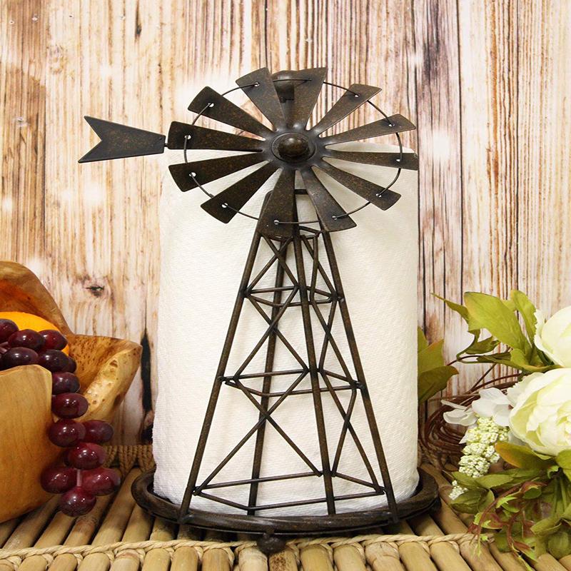 Ebros 14.5"Tall Rustic Country Farm Windmill Outpost Paper Towel Holder Metal Figurine