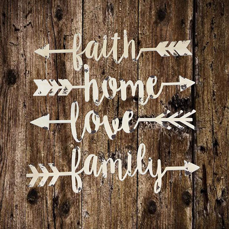 Ebros 14"L Set Of 4 Metal Wall Arrows With Family Love Home and Faith Sayings Signs