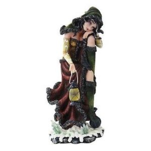 Ebros 15.25 Inch Sun and Moon Sitting Witch with Lantern Statue Figurine