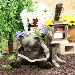 Ebros 18.25" Tall Large Aluminum Whimsical Bookworm Papa Bear with Glasses Sitting by Forest Tree Outpost Garden Lantern Statue Rustic Wildlife Western Cabin Lodge Bears Decor Figurine