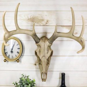 Ebros 18."L 10 Point Buck Head Wall Mount Resin Stag Deer Skull Antler Sculpture