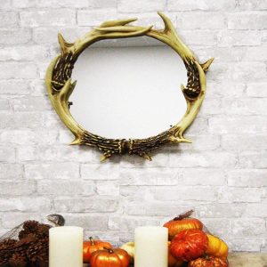 Ebros 19" High Western Rustic Hunters Entwined Stag Deer Antlers Rack Round Wall Mirror Decor Plaque Vintage Decorative Antler Racks Hanging Mirrors As Centerpiece Sculpture Beauty Vanity Accent