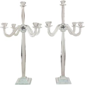 Ebros 28" Tall SET OF 2 Crystal Glass Pillar Column 5 Candlesticks Candle Holder