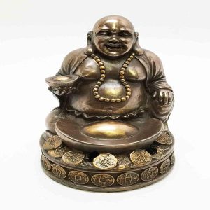 Ebros 4.25 Inch Lucky Buddha Bronze Finish Incense Burner Statue Figurine
