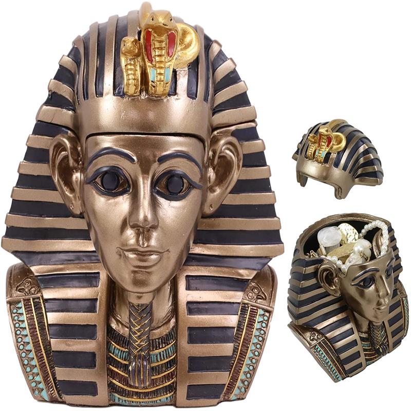 Ebros 5.5 Inch Tall Ancient Egypt King Tut Head Box Pharaoh Keepsake Trinket Jew