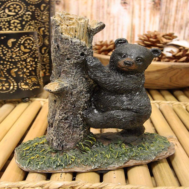 Ebros 5.5" Tall Realistic Black Bear Climbing Tree Trunk Statue Rustic Wildlife