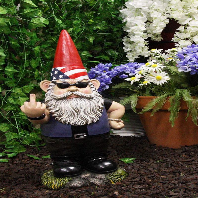 Ebros Rude Garden Greeter Go Away! Gnome Dwarf Statue 17.25"H Patriotic Gnome