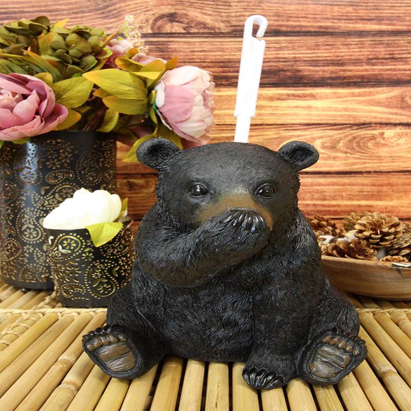 Ebros Rustic Whimsical Black Bear Covering Nose Toilet Brush And Holder Figurine Set