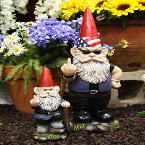 Ebros Set of 2 Rude Gnomes Go Away Unwelcome Gnomes Flipping Double Birds Statue