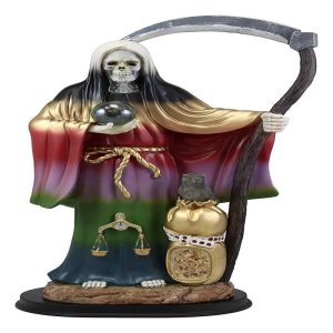 Large 16.75"H Rainbow Holy Death Santa Muerte Holding Scythe Globe W/ Owl Statue