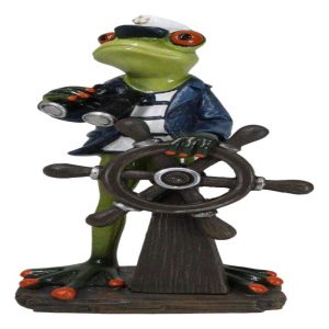 Marine Bon Voyage Sailor Captain Frog Holding Wheel Helm and Binoculars Figurine