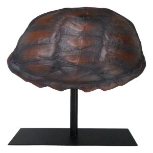 Nautical Marine Faux Alligator Snapping Turtle Shell Sculpture With Pole Stand