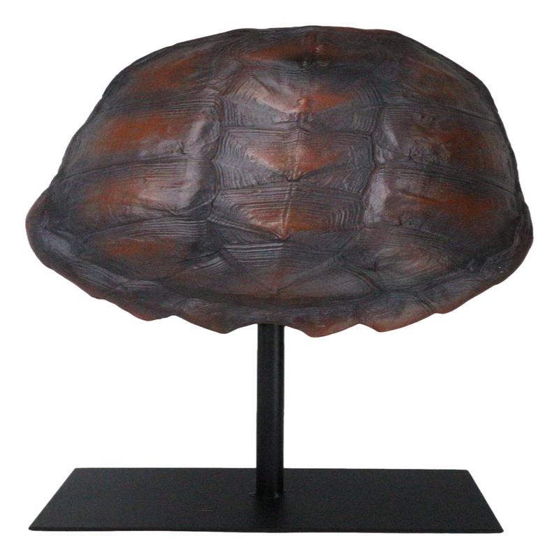 Nautical Marine Faux Alligator Snapping Turtle Shell Sculpture With Pole Stand