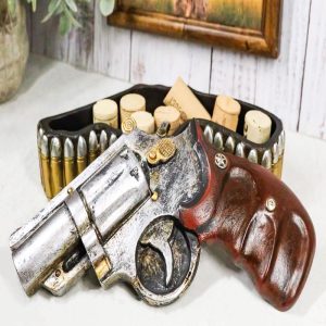 Rustic Old World Western Country Cowboy Gun Pistol With Bullets Trinket Box