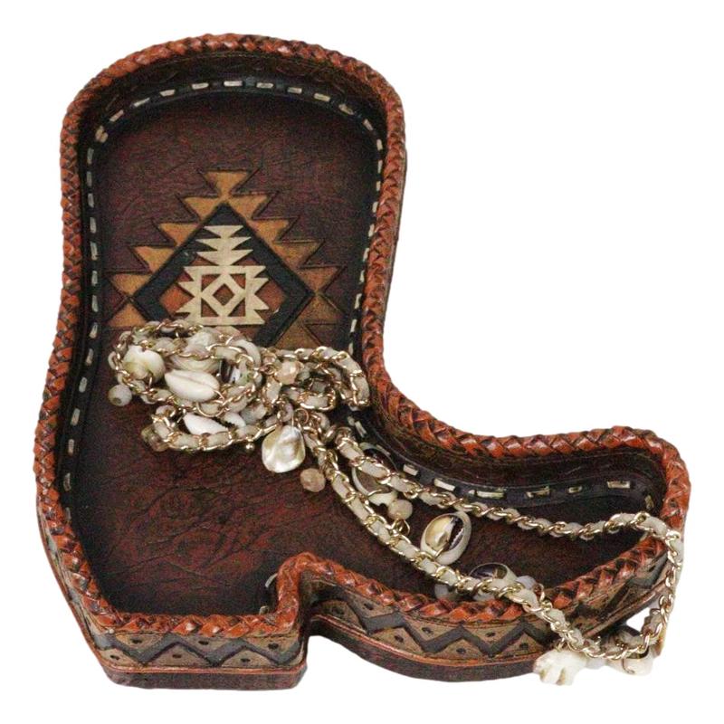 Southwest Rustic Aztec Navajo Diamond Pattern Cowboy Boot Jewelry Coin Dish Tray