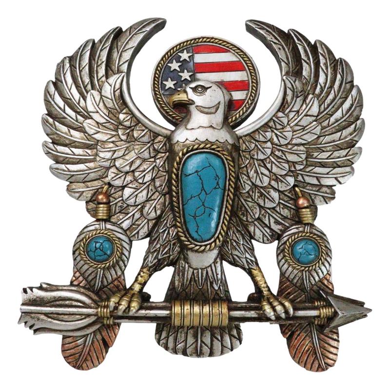Southwestern American Flag Eagle With Turquoise Rocks Feathers Arrows Wall Decor