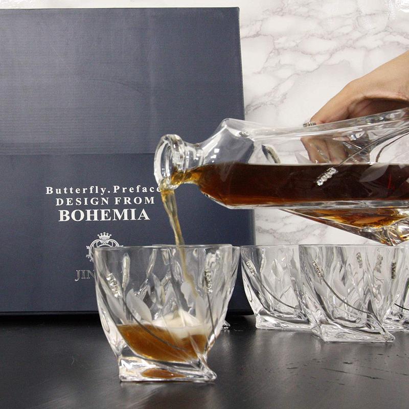 7 Piece Whiskey Scotch Brandy Set Elegant Clear Glass Decanter And DOF Glasses