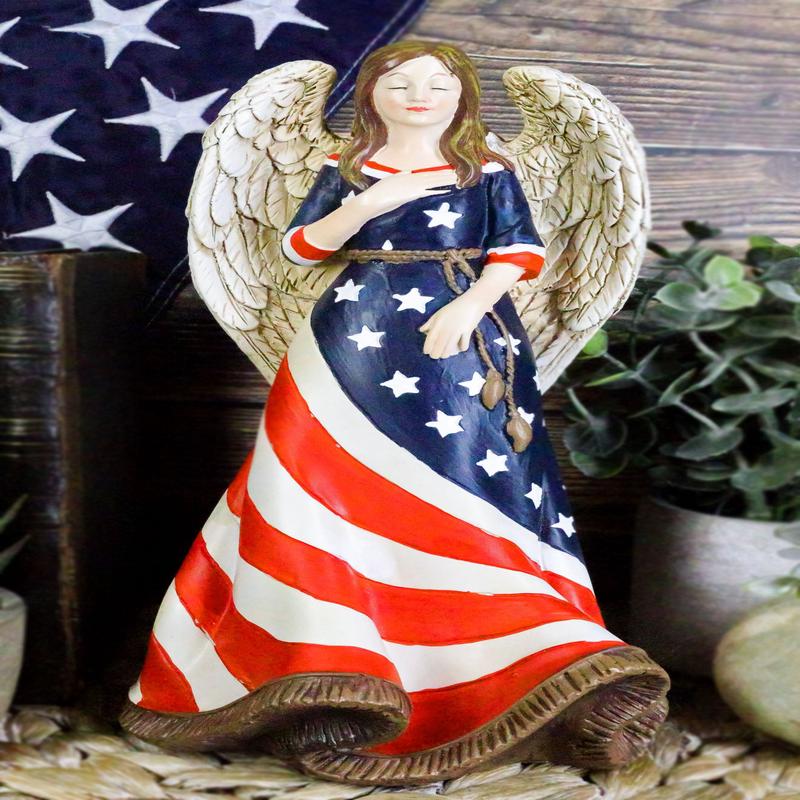 9.5"H God Bless America Beautiful USA Faith Angel In Pledge Of Allegiance Statue