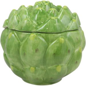 Ebros 6"Diameter Ceramic Green Artichoke Condiments Container Jar With Lid 28 Oz
