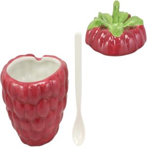 Ebros 6"Diameter Red Raspberry Jam Condiments Container Jar With Lid & Spoon