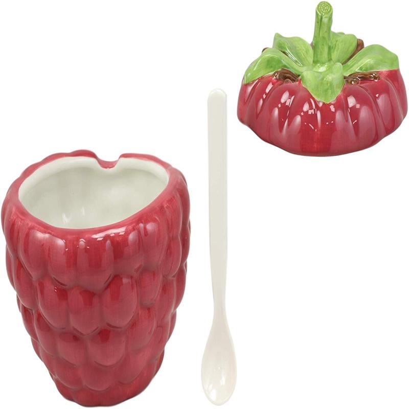 Ebros 6"Diameter Red Raspberry Jam Condiments Container Jar With Lid & Spoon