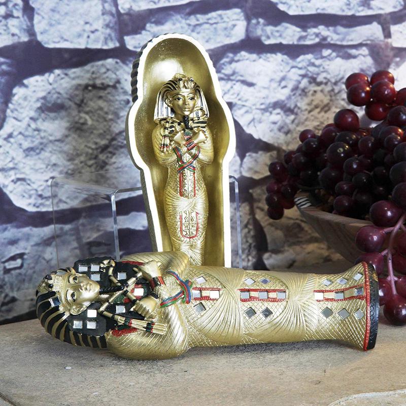 Ebros 8.25" Tall Egyptian Golden Pharaoh King TUT Sarcophagus Coffin with Mummy