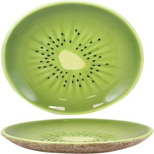 Ebros 8.25" Wide Kiwi Fruit Shaped Serving Plate or Dining Dish Platter SET OF 2