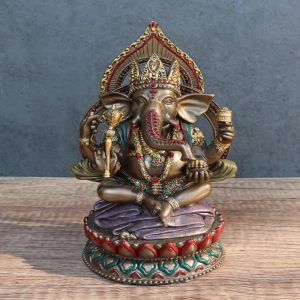 Ebros 8" Tall Hindu Elephant God Ganesha Sitting On Giant Lotus Throne Figurine