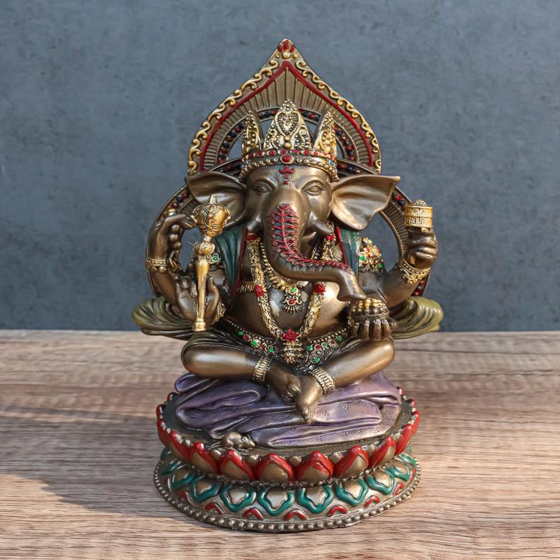 Ebros 8" Tall Hindu Elephant God Ganesha Sitting On Giant Lotus Throne Figurine