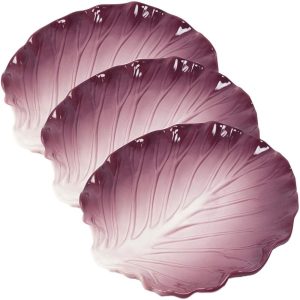 Ebros 9.25" Wide Red Cabbage Leaf Shaped Serving Plate or Dish Platter Set Of 3