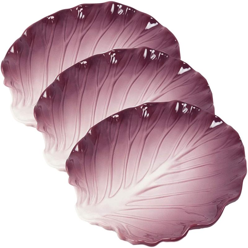 Ebros 9.25" Wide Red Cabbage Leaf Shaped Serving Plate or Dish Platter Set Of 3