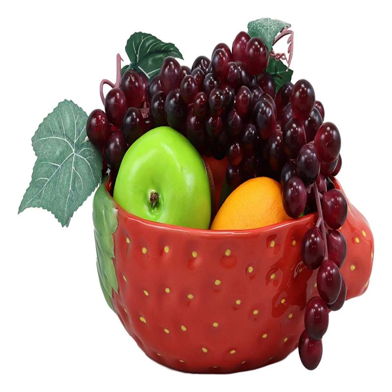 Ebros 9.75"Wide Home Decor Accent Red Delicious Strawberry Fruit Or Salad Ceramic Serving Bowl For Fruits Salads Vegetables Baked Goods Tabletop Decorative Bowls
