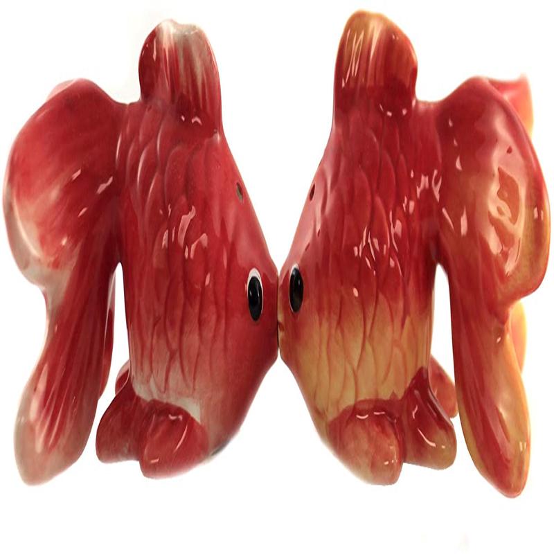 Ebros Aquarium Gold Fish Pet Buddy Ceramic Magnetic Salt Pepper Shakers Set