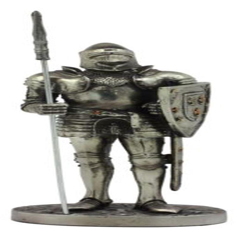 Ebros Armored Guard Halberdier Knight with Pole Spear and Shield Statue Electroplated Silver Resin Suit of Armor Pikeman Medieval Renaissance Decor Figurine